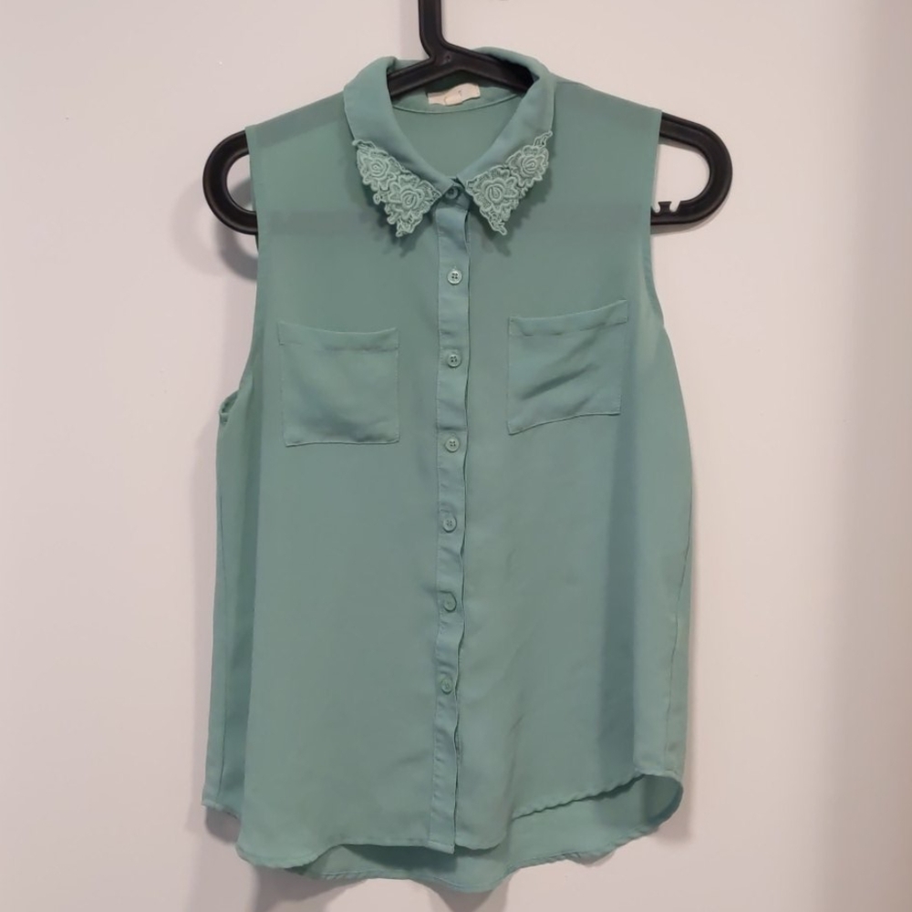 Pastel Spring Green Button Up Blouse